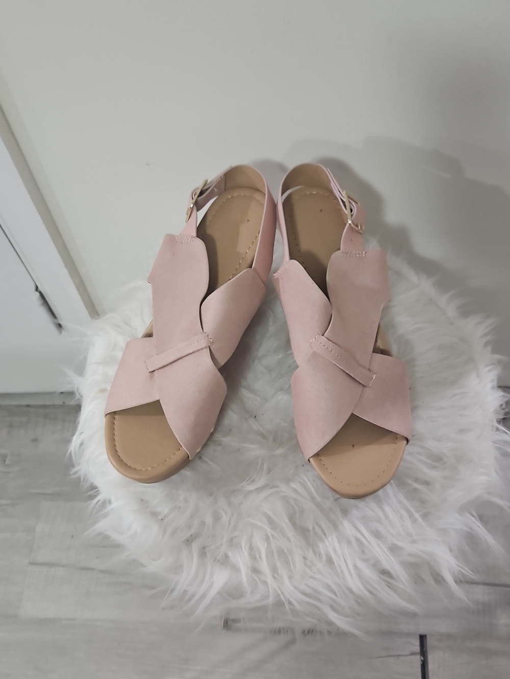 Cityclassified Blush Pink Crisscross Slingback Sandals